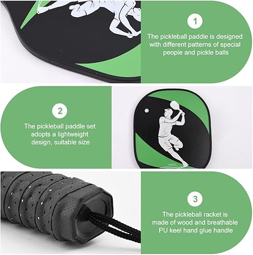 Miniatura 2 de Juego de 2 palas profesionales de pickleball para pickleball, agarre antideslizante que absorbe el sudor, con 4 pelotas de pepinillo, 1 bolsa de