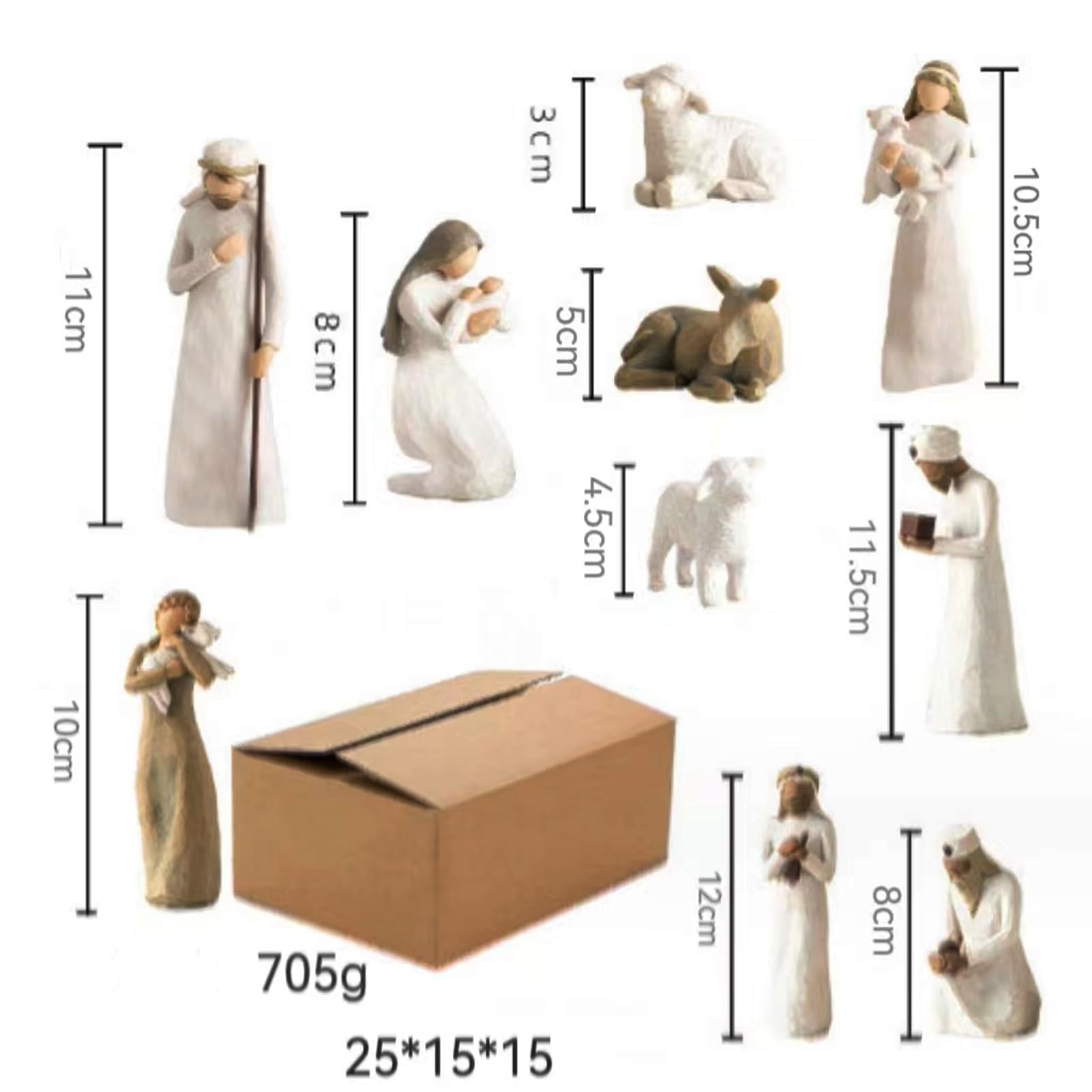 Krippenset Born Scene, 10-teiliges Figuren Krippe Harz, Weihnachtskrippe mit Figuren, Geburt Belen Weihnachten, Krippenszene Krippe Harz Heilige Familie, Dekoration (A.)