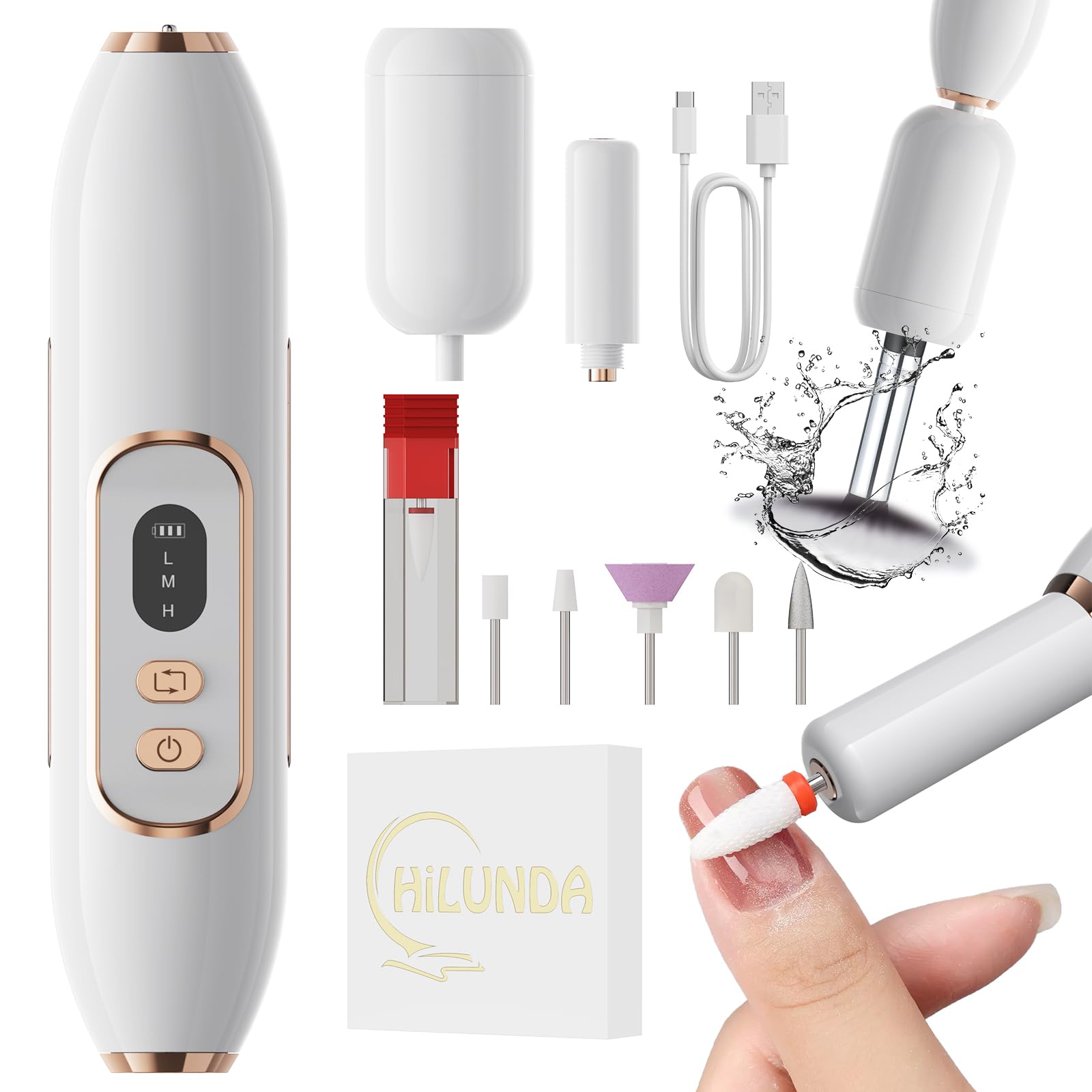 Ponceuse pour Ongles Professionnel - 1500mAh Ponceuse Ongle y Nettoyeur Pinceau Maquillage 2 en 1,20000 RPM Lime a Ongle Electrique,Nail Drill Portable,3 Vitesses Réglables,Sans Fil Sécurisé Image du produit 1