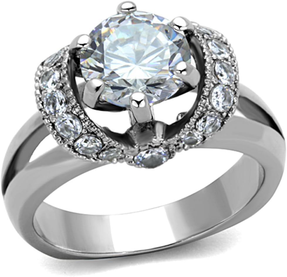 Marimor Jewelry 2.5 Carat Round Cut AAA Zirconia Stainless Steel Engagement Ring Women's Size 5-10