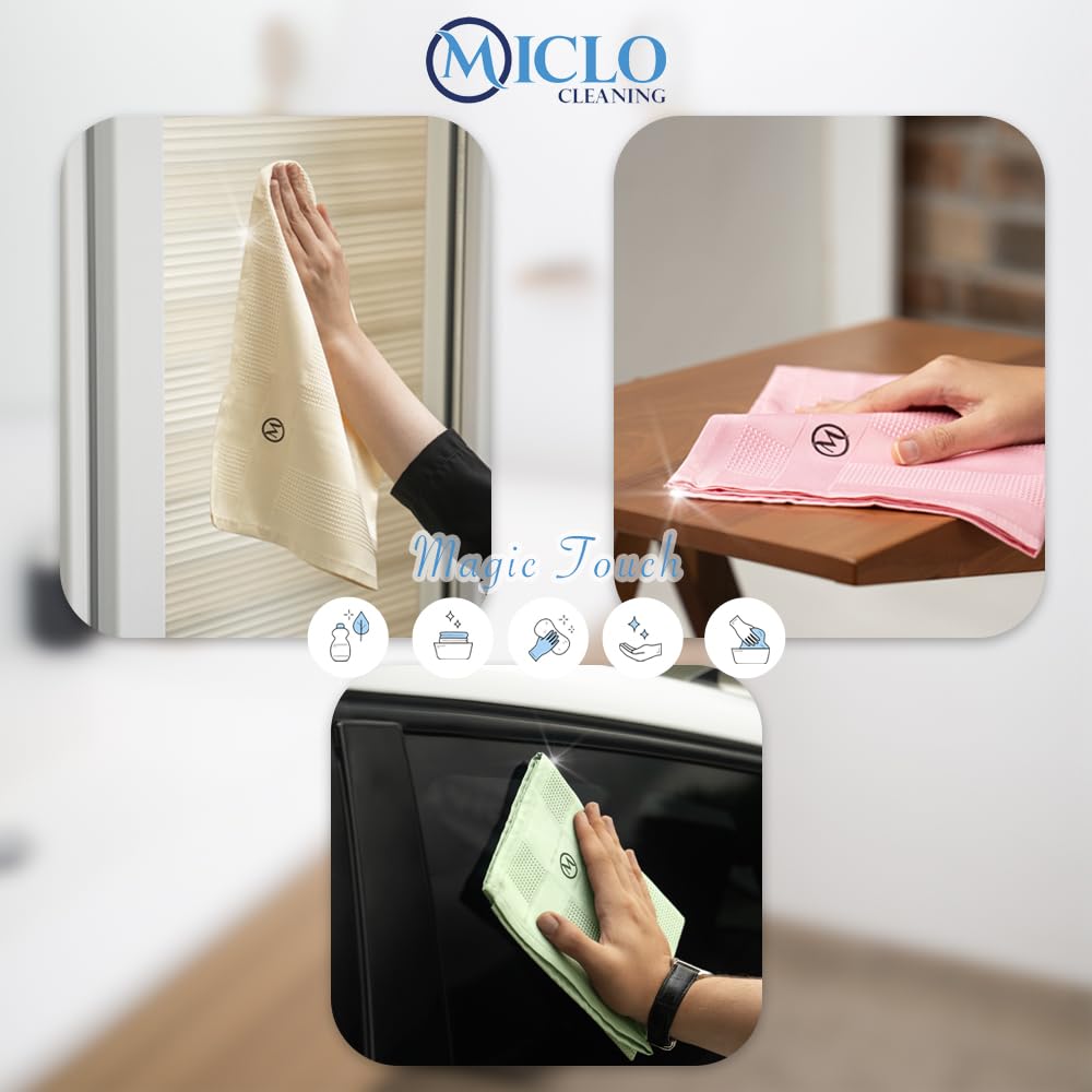 MICLO CLEANING Juego de 3 paños de limpieza de microfibra, paño mágico, vidrio, paño de espejo, serie Soft