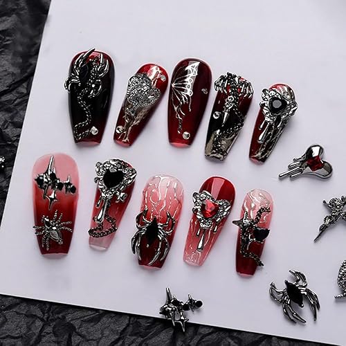 Miniatura 2 de 30 dijes de uñas de Halloween para uñas acrílicas, 3D, dijes de Halloween para uñas, cruz, estrella, luna, corazón, araña, cráneo, diseños de uñas,