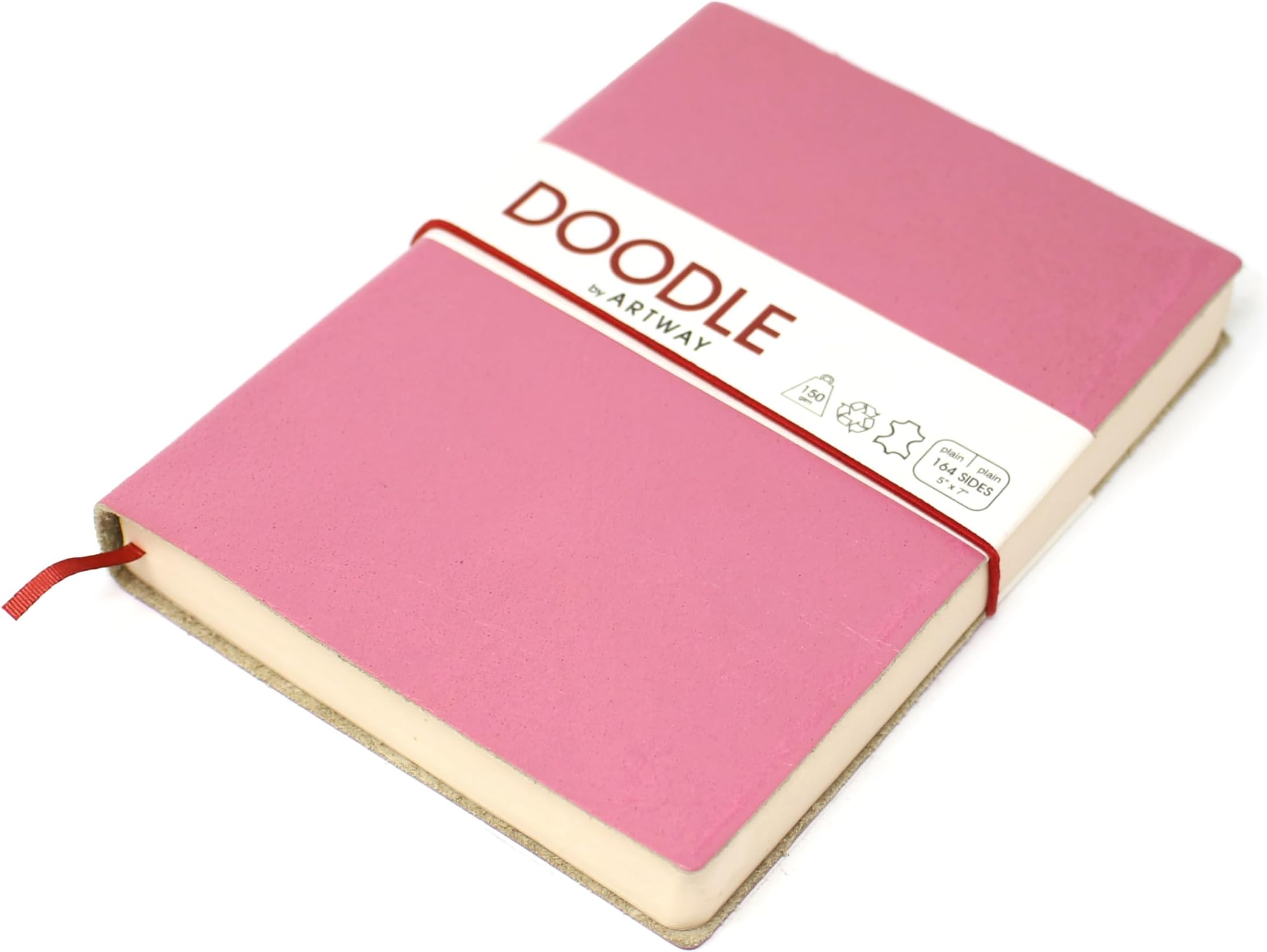 Artway Indigo Doodle – Candy Pink Leather Sketchbook/Notebook – 175mm x 125mm - 164 Sides/82 Pages of 150gsm Cartridge Paper