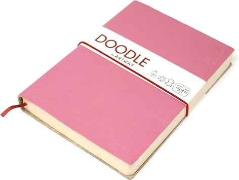 Artway Indigo Doodle   Candy Pink Leather Sketchbook/Notebook   175mm x 125mm - 164 Sides/82 Pages of 150gsm Cartridge Paper