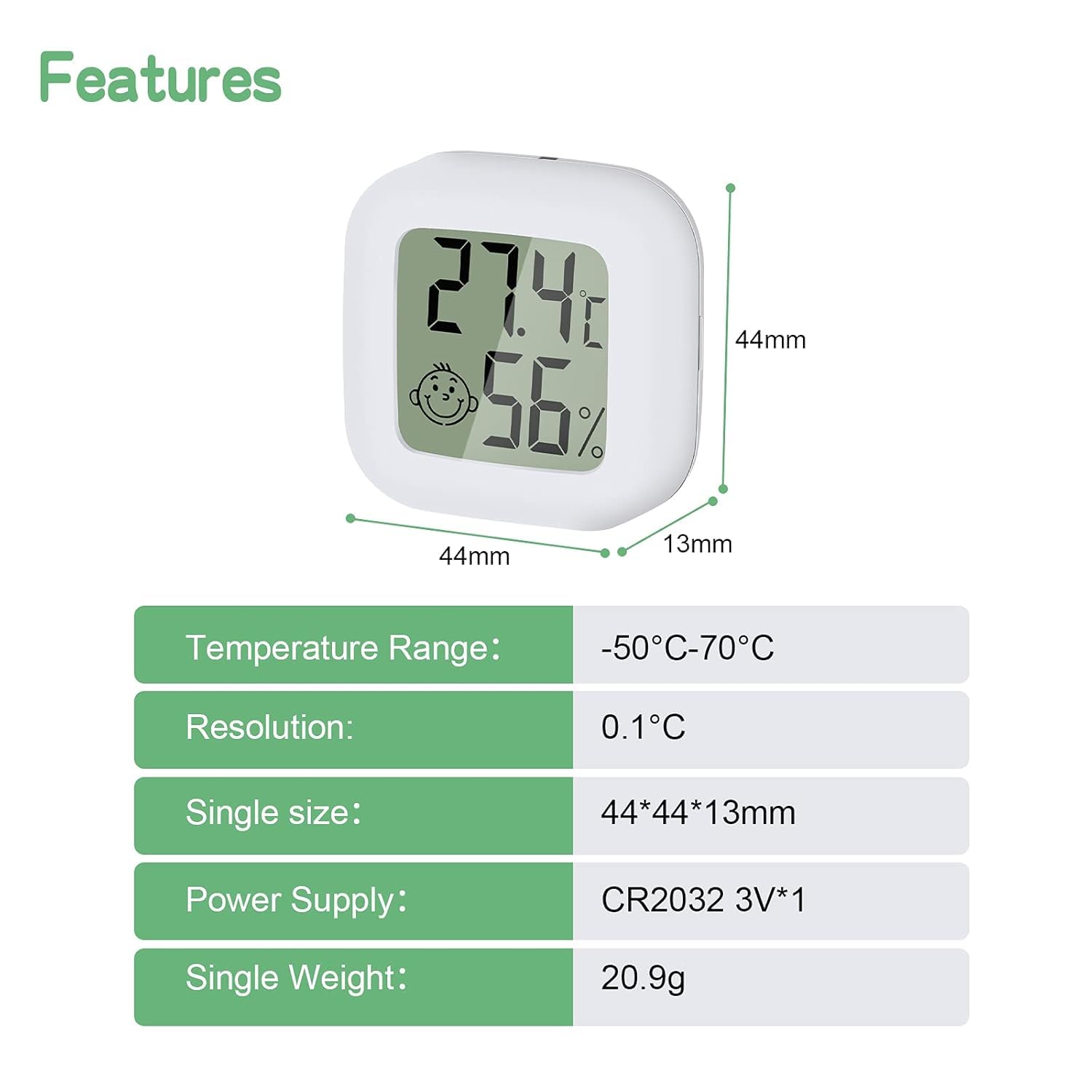 PAIRIER Luchtvochtigheidsmeter voor binnen, 4 stuks, digitale mini-lcd- thermometer, hygrometer met smiley-indicator gauge voor babykamer, seniorenkamer, werkkamer