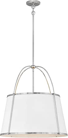 Hinkley Clarke Medium Drum Chandelier Pendant, Matte White Metal Shade, 1-6" and 2-12" Down Rods, Even or Sloped Ceilings, Polished Nickel Finish