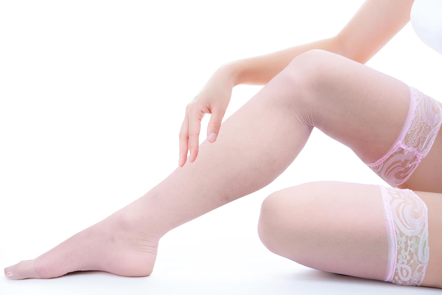 Light Pink Thigh High Stockings for Women Sexy Lace Top Stockings Stay Up with Silicone Thigh High Nylons Silk Sheer Tights Lingerie for Women - Image 2