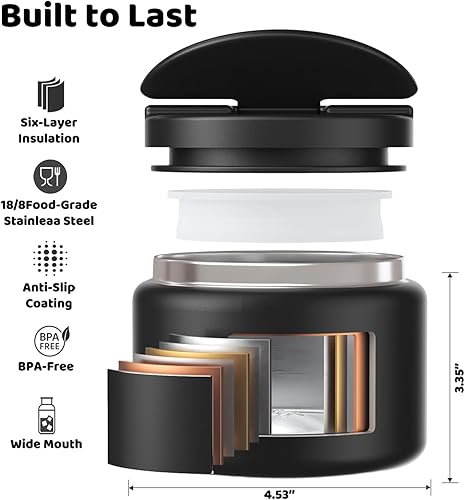 Miniatura 5 de Termo de sopa de 14.5 onzas para comida caliente para niños, tarro de comida aislado al vacío, termo de sopa sin torsiones para comida caliente,