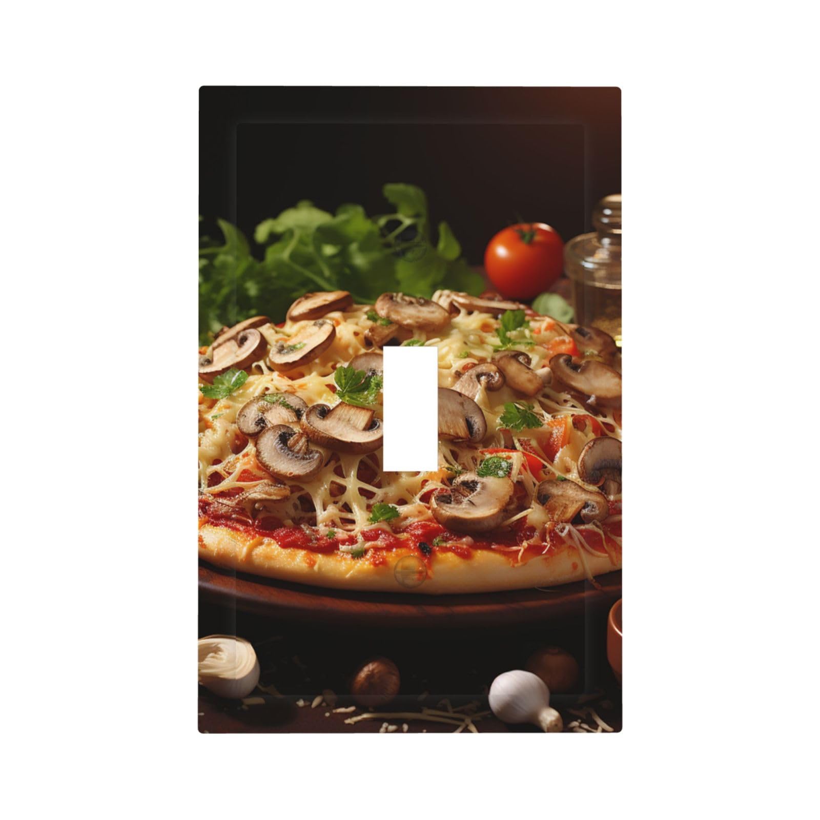 Kloph Style T Decorator Wall Plate 1 Gang Light Switch Covers Pizza With Mushrooms Tomatoes Wallplate Single Toggle Switch Plate Mid Size 5" X 3" Electrical Outlet Covers Decorative Wall Switch Plate Cover Decor