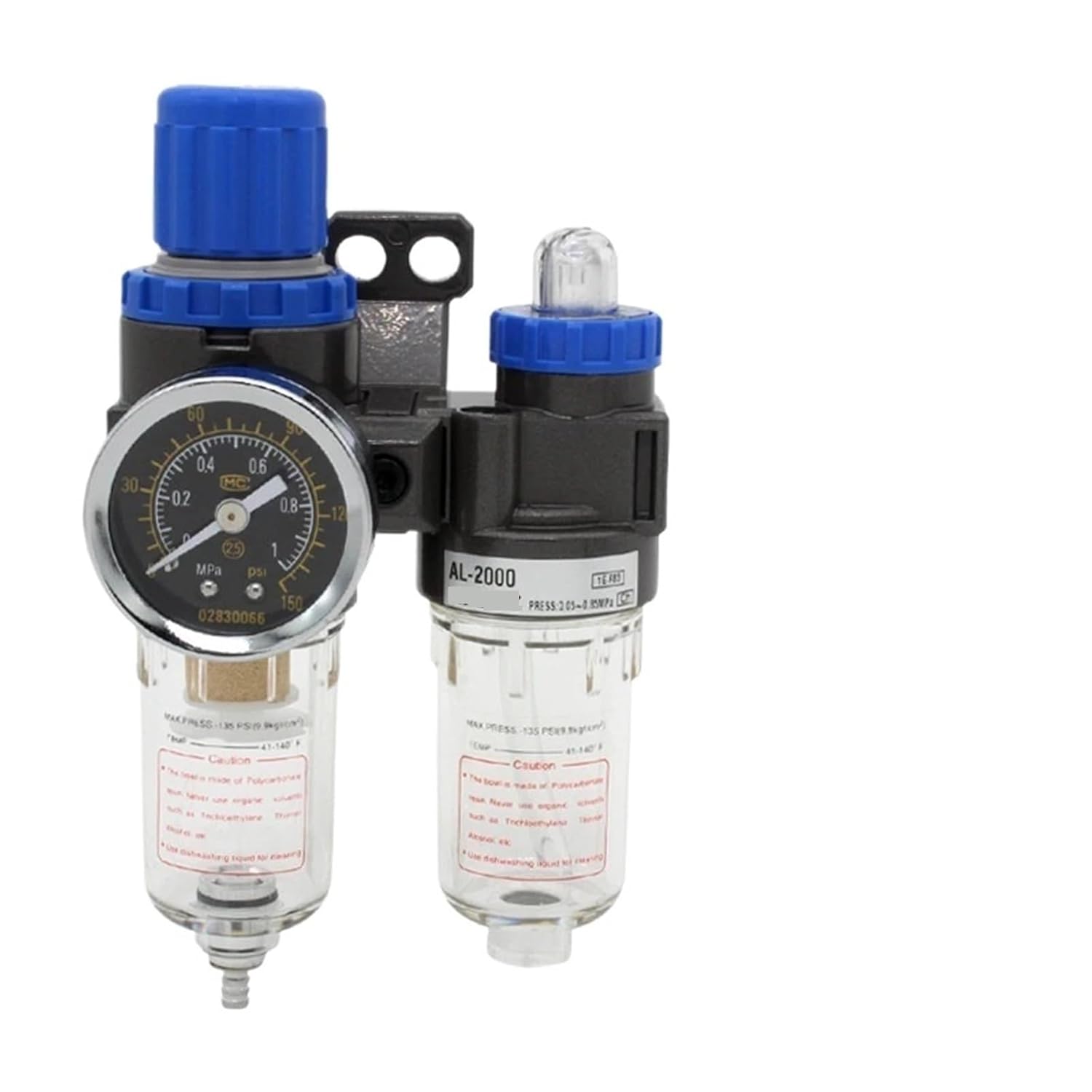 1PCS AFC2000 1/4" Air Filter Regulator Combination Lubricator,FRL Two Union Treatment Oil Water Separation(Blue)