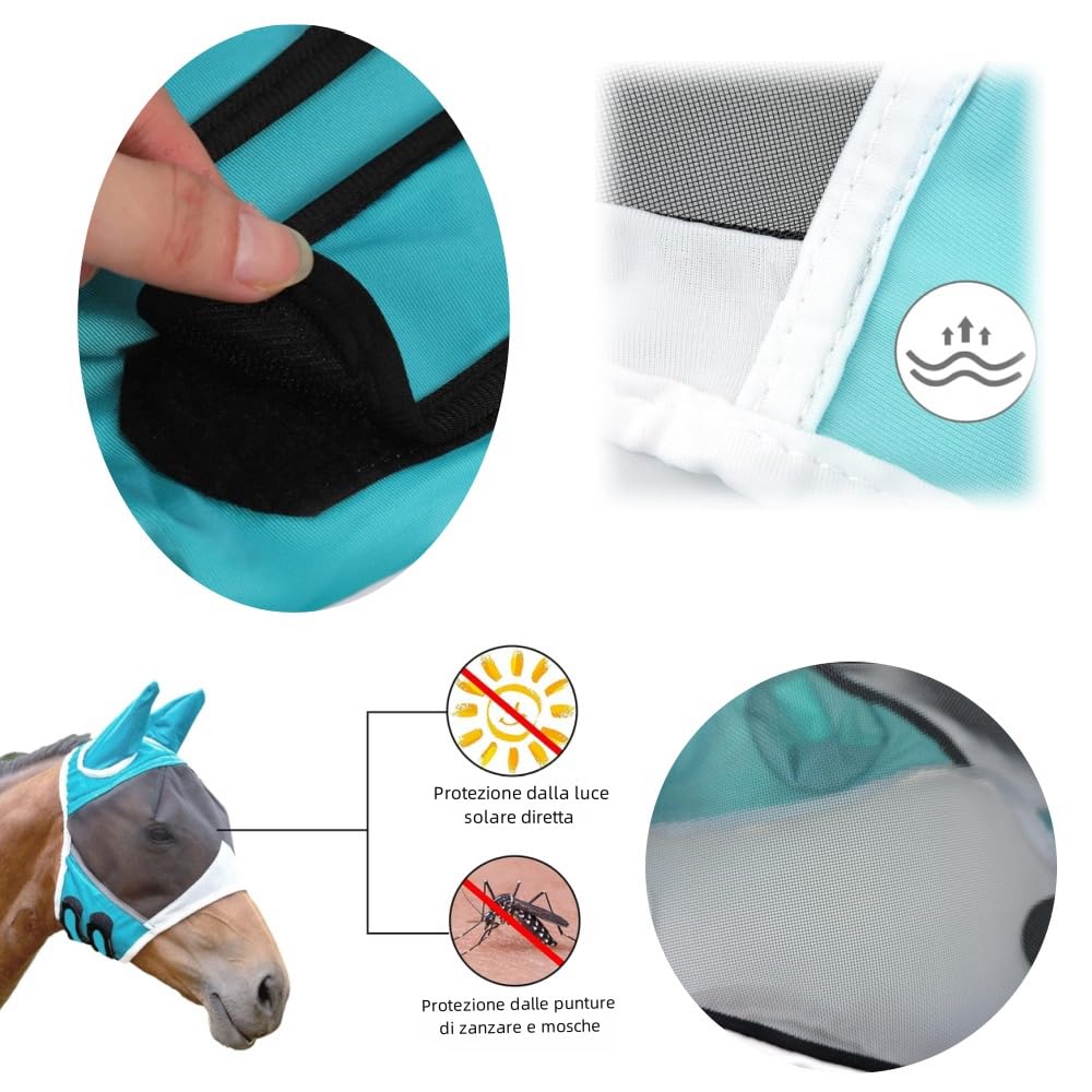 GYWHOOFT Blue Size L Horse Fly Mask, UV Protection, Super Comfort Stretchy, Fly Mask with Ear Protection, Horse Hood - Image 3