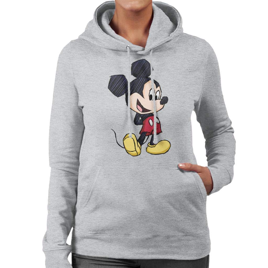 Disney Women's Heather Grey Mickey Mouse Big Head Sketch Hooded Sweatshirt