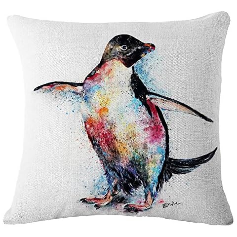 Nunubee Penguin Linen Throw Pillow Cover Cover