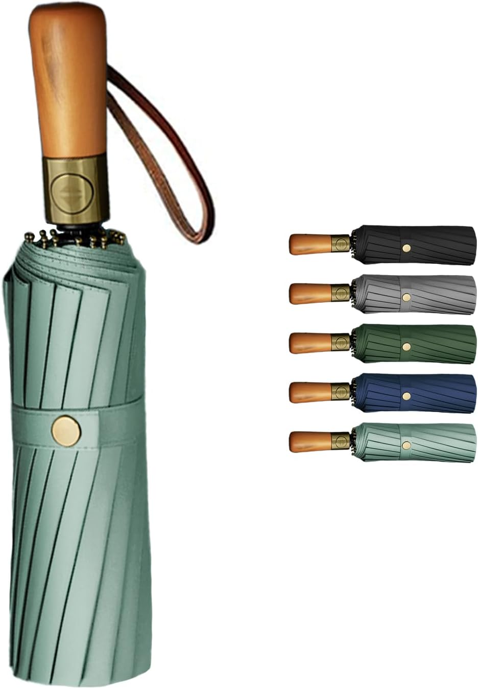 Automatic Foldable Umbrella 16 Ribs 108cm – Wood Handle – UV Protection – Windproof –– Good for Summer and Winter - For Rainy Day, Summer - Automatic Open/Close Function