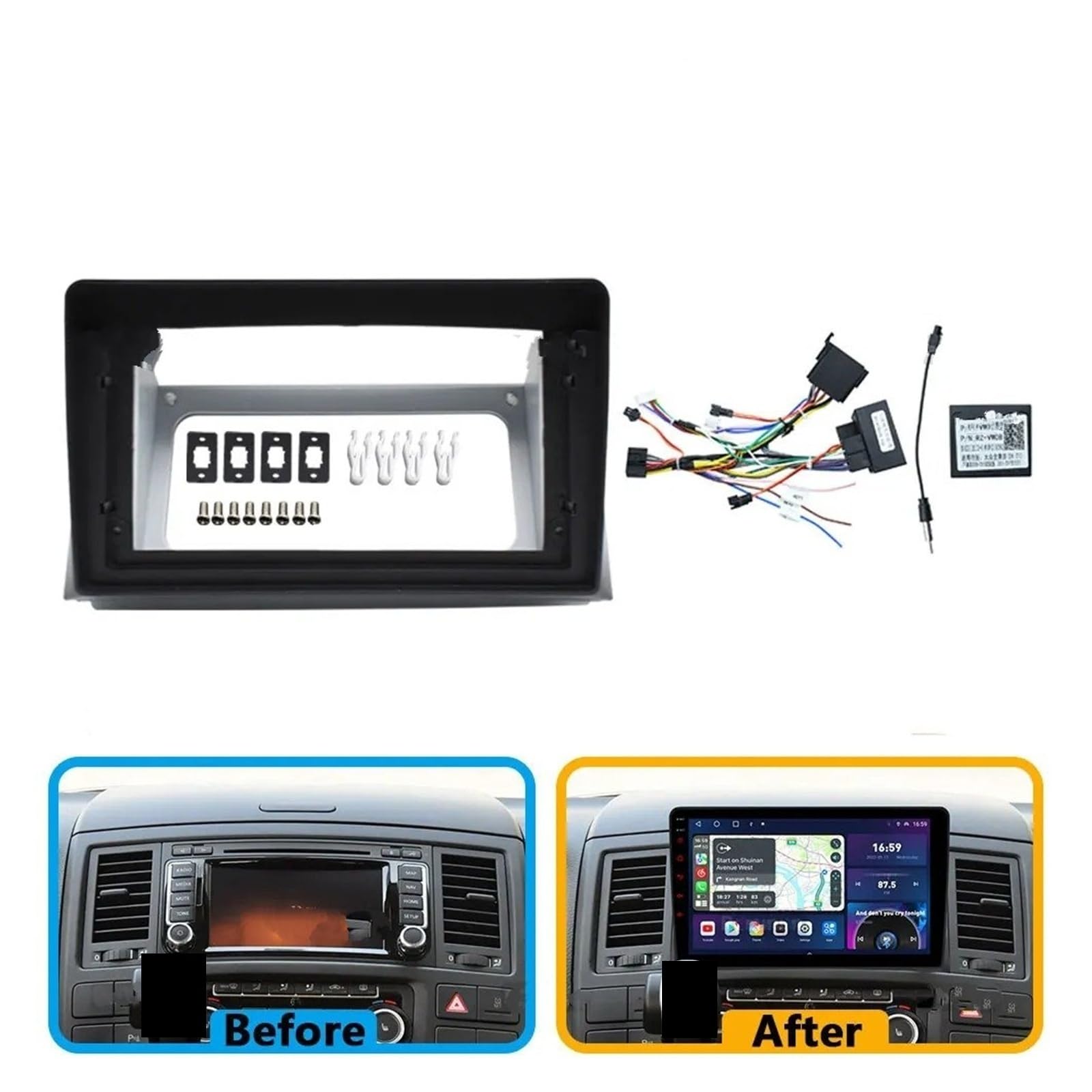 Radio Panel Set Para VW Para Multivan T5 2003-2015 9 Pulgadas Radio Coche Android DVD Estéreo Pantalla Reproductor Vídeo Marco Cable Alimentación Canbus Fascia Marco