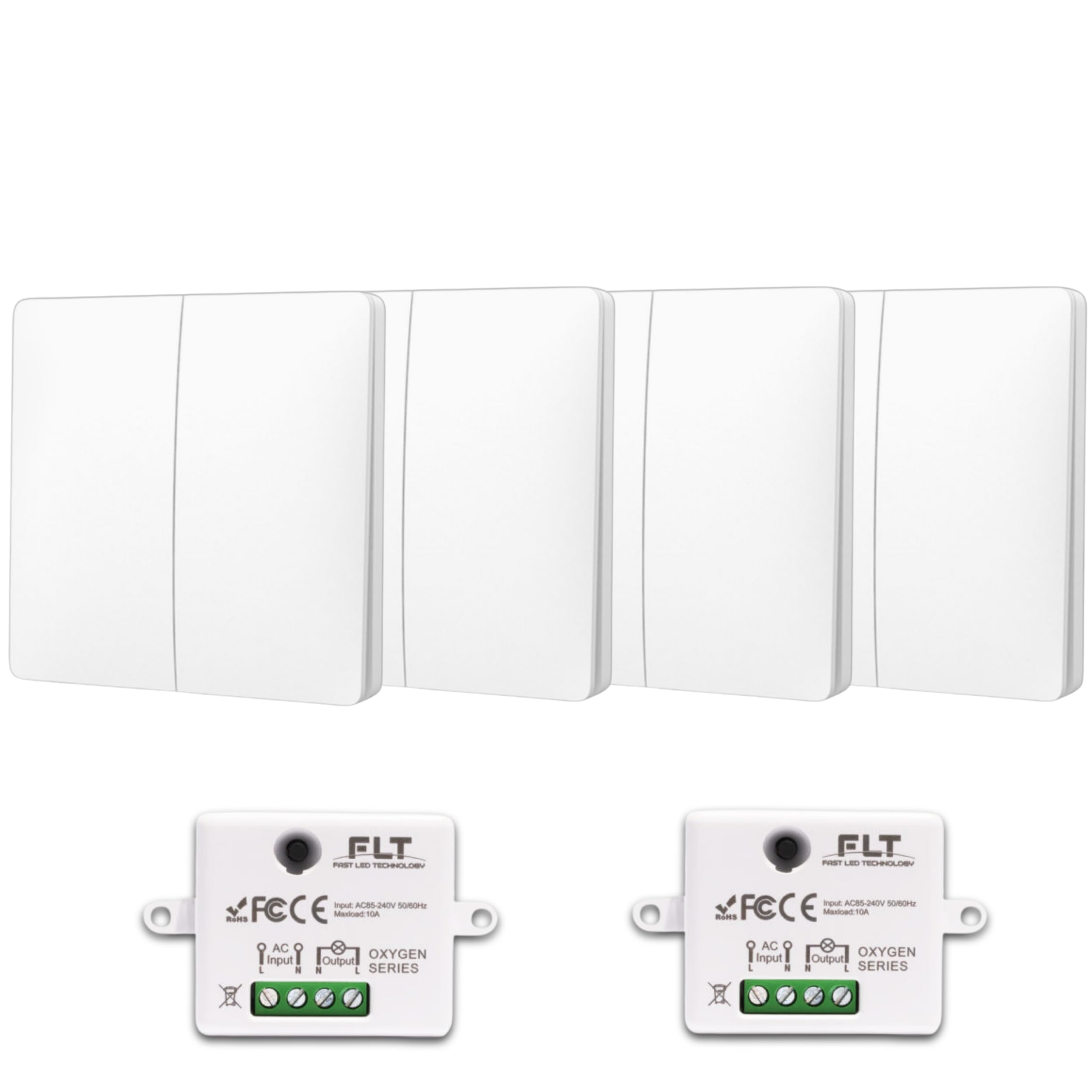 Interrupteur sans fil et sans pile Auto alimenté - Écologique - Qualité Pro - Va et vient RF 4 télécommande double allumage + 2 relais radio encastrable - Longue Distance - Intérieur Extérieur IP64