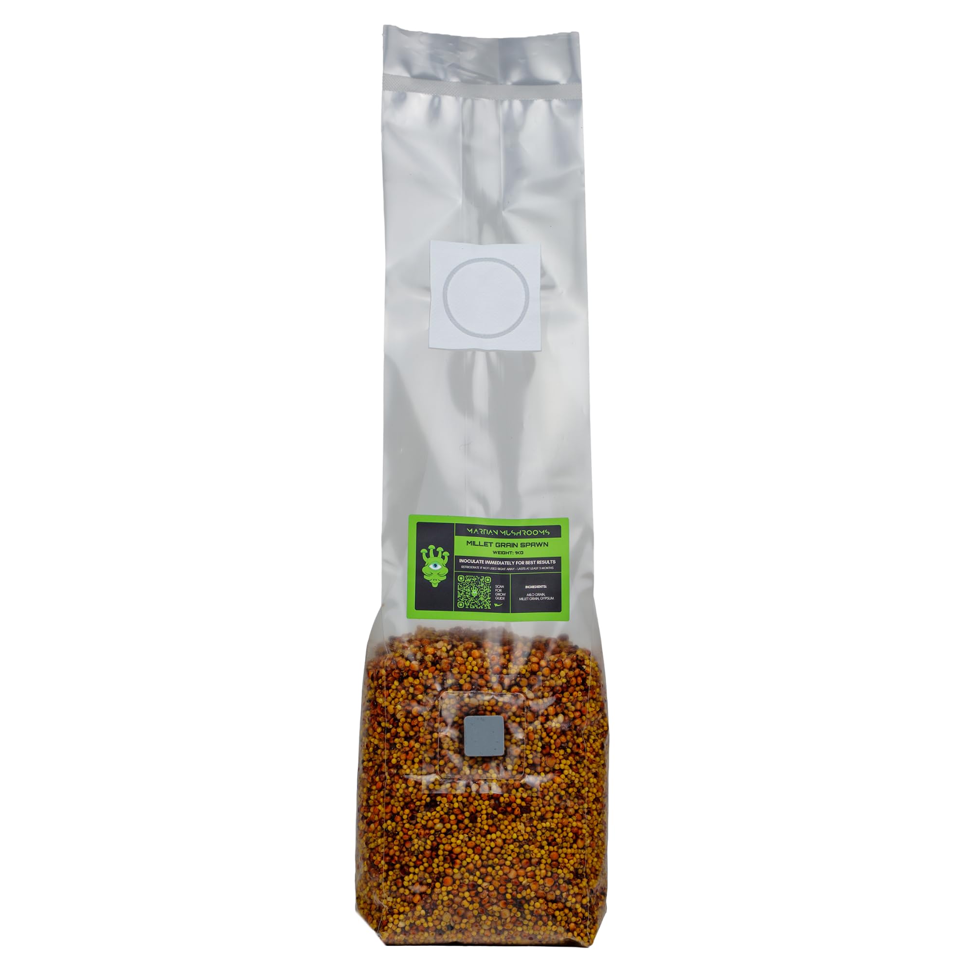 Martian Mushrooms Sterilised Millet Grain Spawn Bag – Ready to Inoculate, Premium Mushroom Spawn for Fast Colonisation, Grow Your Own Mushrooms, Easy Growing Mushrooms at Home, Large 1.5kg Yields