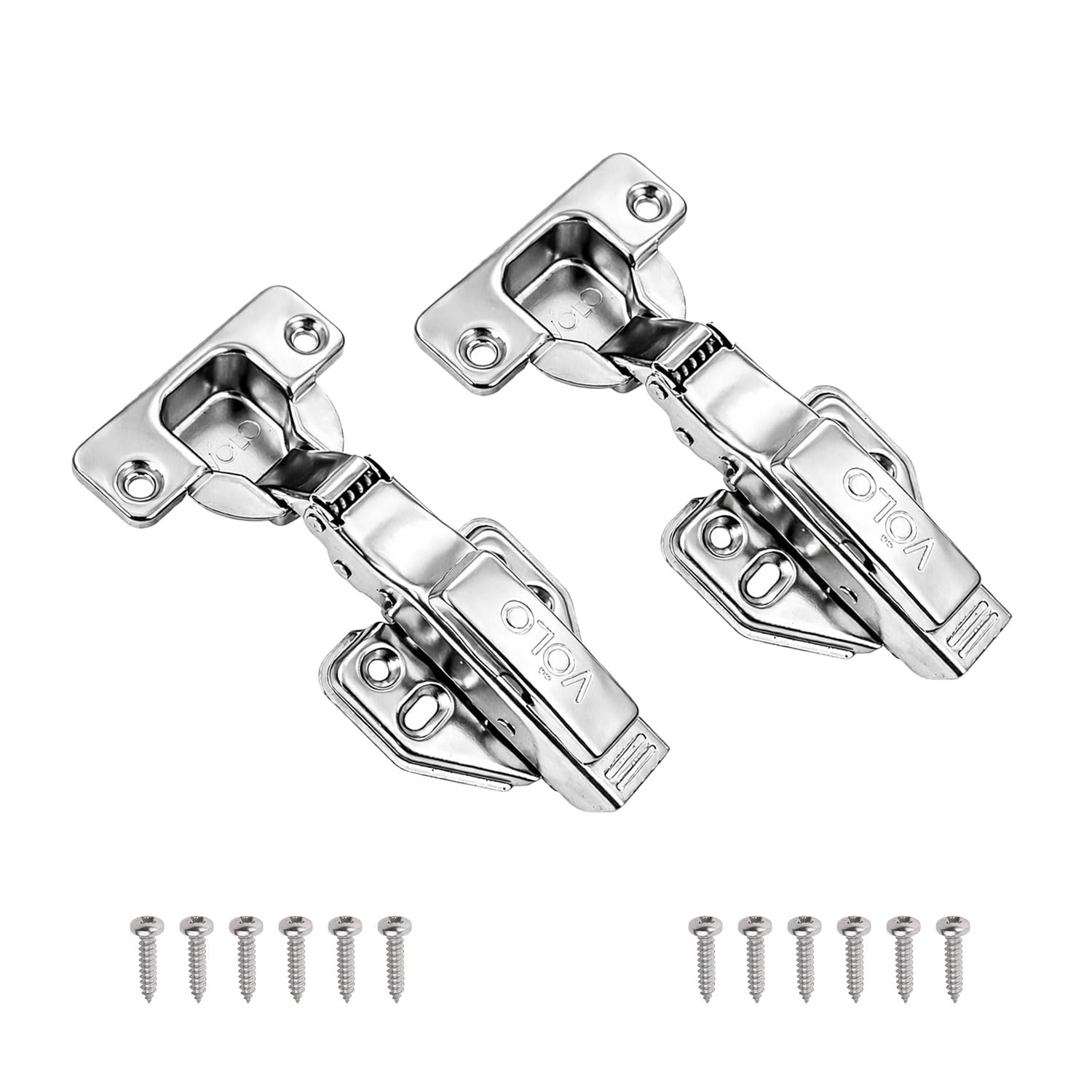 VOLO Soft Close Cabinet Hinges – Stainless Steel Concealed Clip On Hinges, Full Overlay Crank 0 Hydraulic Door Hinges for Kitchen Wardrobe Silver | 1 Pair (2 Pieces)