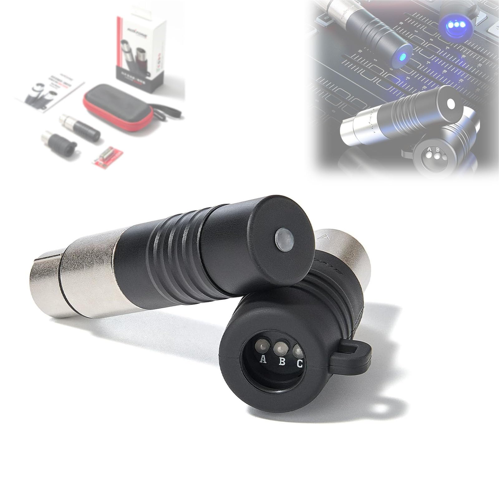 XLR-Kabeltester-Set mit Sender und Sniffer, 3-poliger DMX- und Audio-Kabel-Fehlerdetektor, tragbares Diagnose-Tool mit rot/blauer LED-Anzeige für Mikrofone, Mischpulte, Bühne und Studio