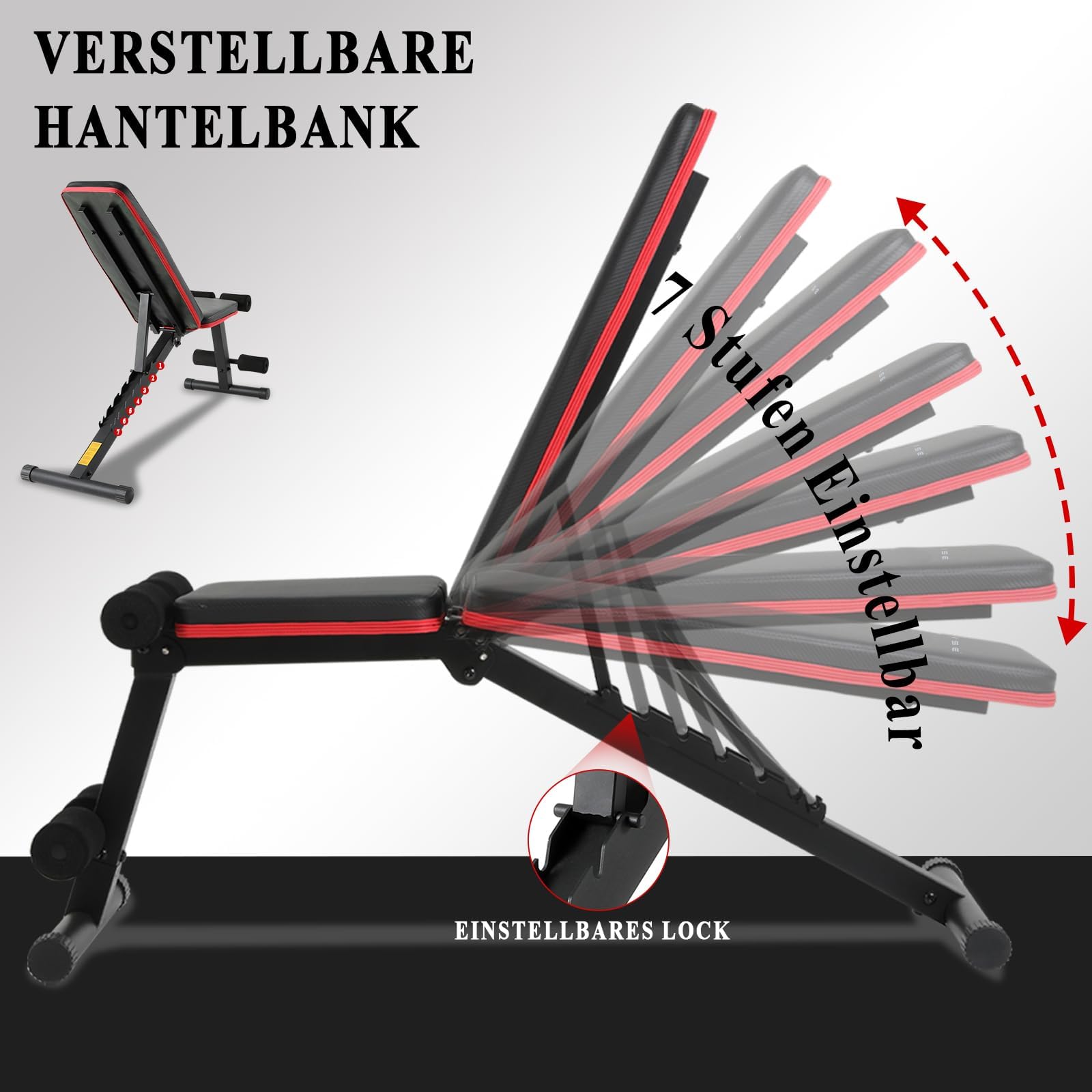 ISE Hantelbank Klappbar Verstellbar Multifunktions Schrägbank Trainingsbank Bauchmuskeltrainer mit 7-Fach Verstellbarer Rückenlehne für Ganzkörper-workout Bauchtrainer für zuhause,Sit Up Bank 5902