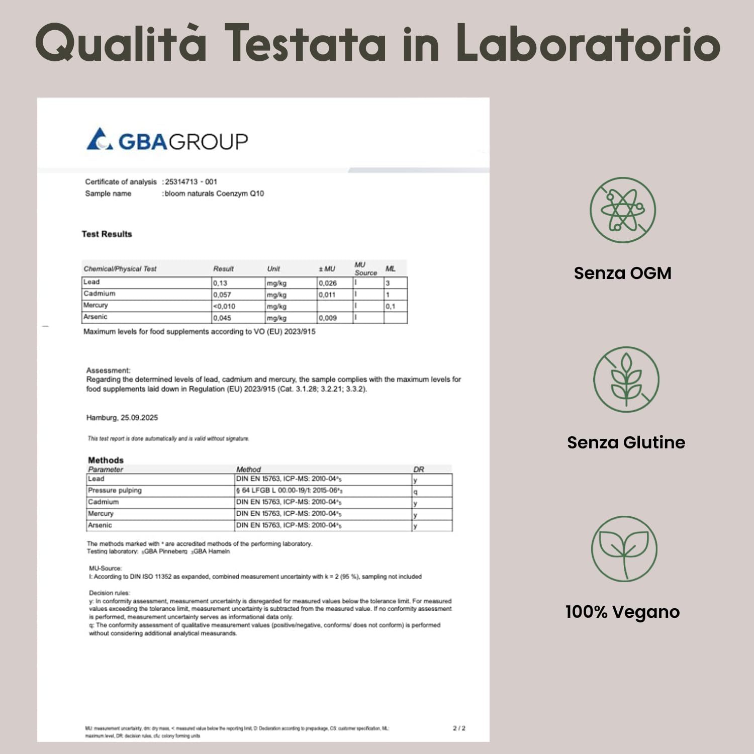Coenzima Q10 Integratore – 130 Capsule – 200 mg per Capsula – Q10 Coenzima da Fermentazione – Vegano – Prodotto in Germania – Integratore Alimentare - Coq10 200mg Testato in Laboratorio