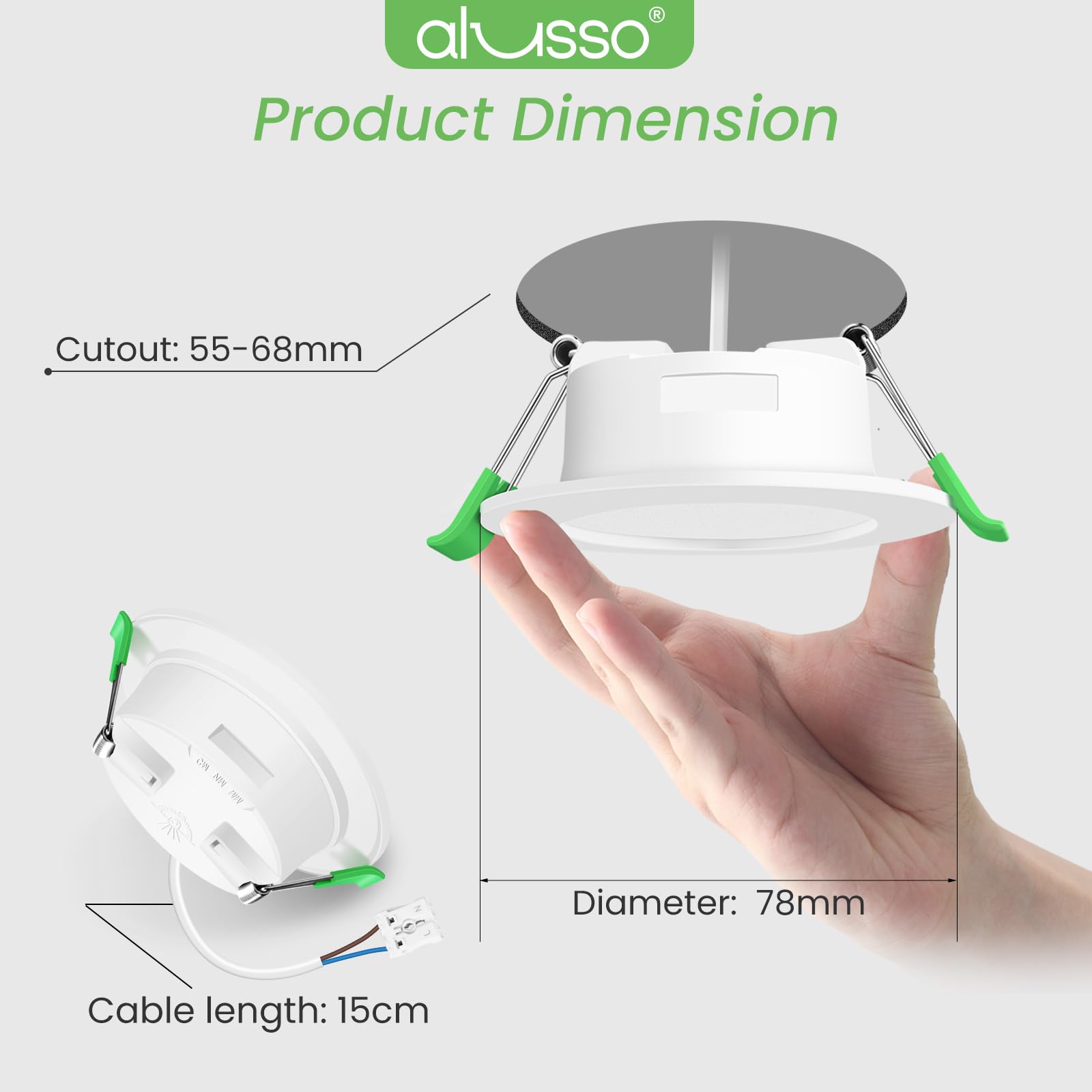 ALUSSO LED Einbaustrahler 230V Flach IP44, 4W LED Spots 280LM, Warmweiß 3000K Einbauleuchten, 30mm Ultra Flach, Einbauspot Loch 55-68mm, Deckenspots für Badezimmer Küche Wohnzimmer, 6er Set