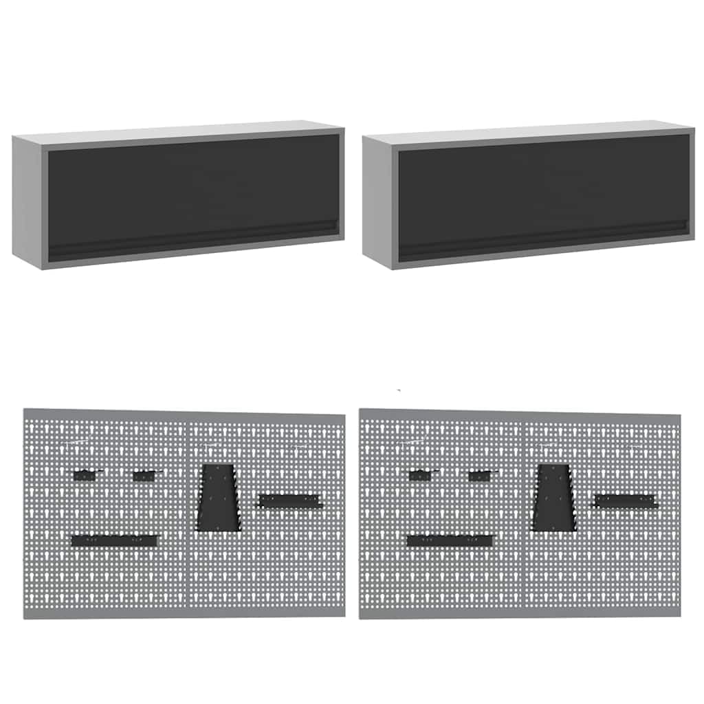 Juego de armarios de trabajo con cajones, 10 piezas, acero pulverizado y material de madera, 200 x 55 x 200 cm, con cerradura para pared de herramientas y sistema de organización que ahorra