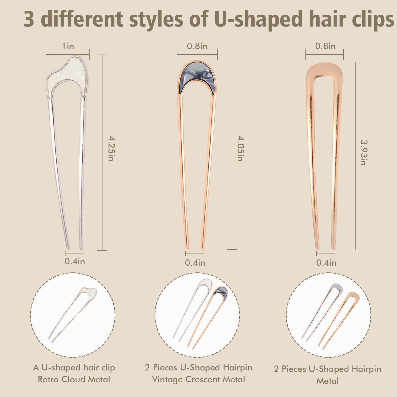 U-Shaped Hair Clip, French Hair Clip, Female, Girl Hair Styling AccessoriesGold+Silver, 5 count (Pack of 1) - Image 3
