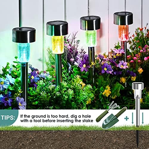 GIGALUMI 12Pack 6Color Solar Garden Lights / Path Lights, Stainless Steel Led Pathway Landscape Lighting for Patio, Yard, Garden