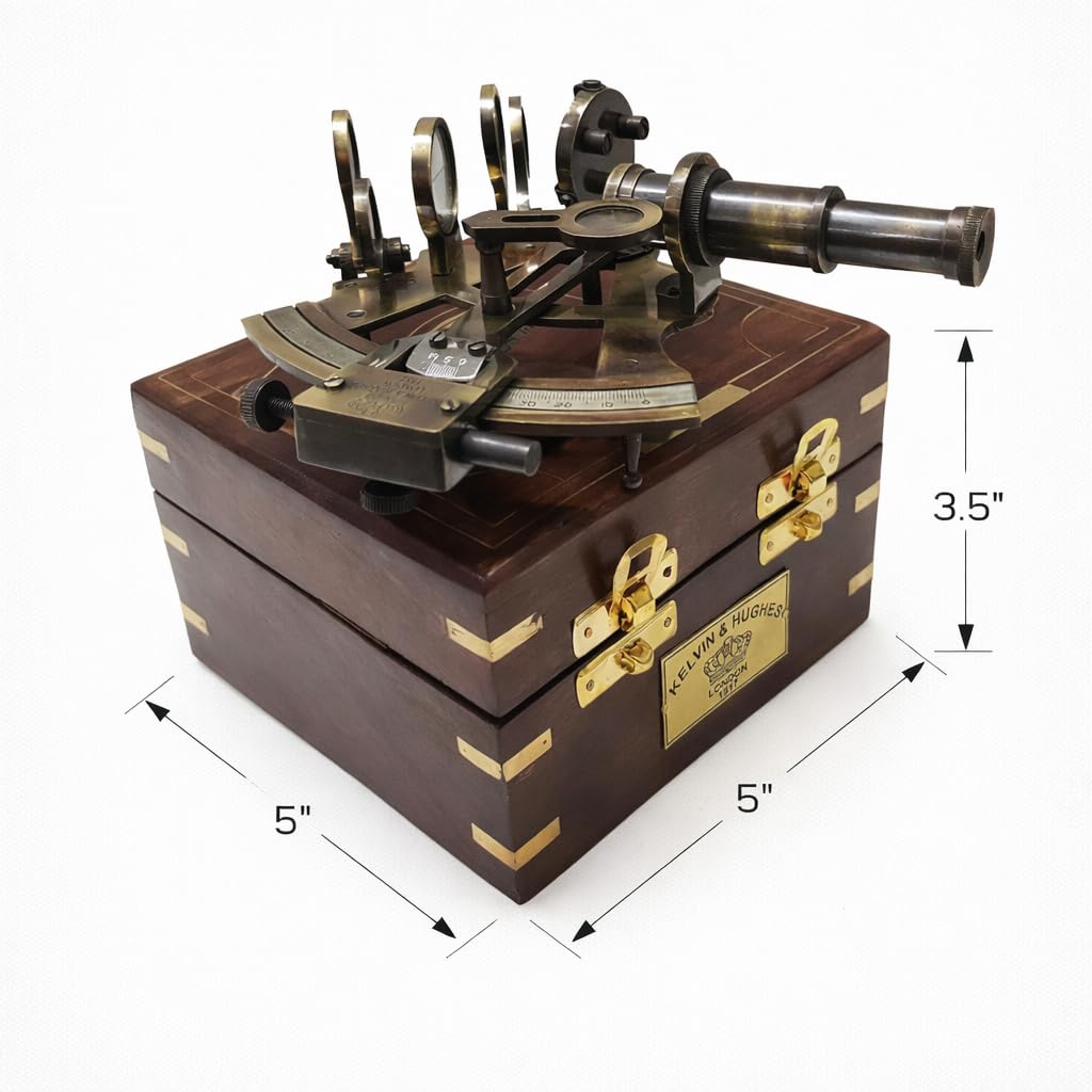 Antico Educativo Ottone Sestanti Strumento di Navigazione Marina Vintage Ottone Sestante con Scatola di Legno Collezionista Nautico