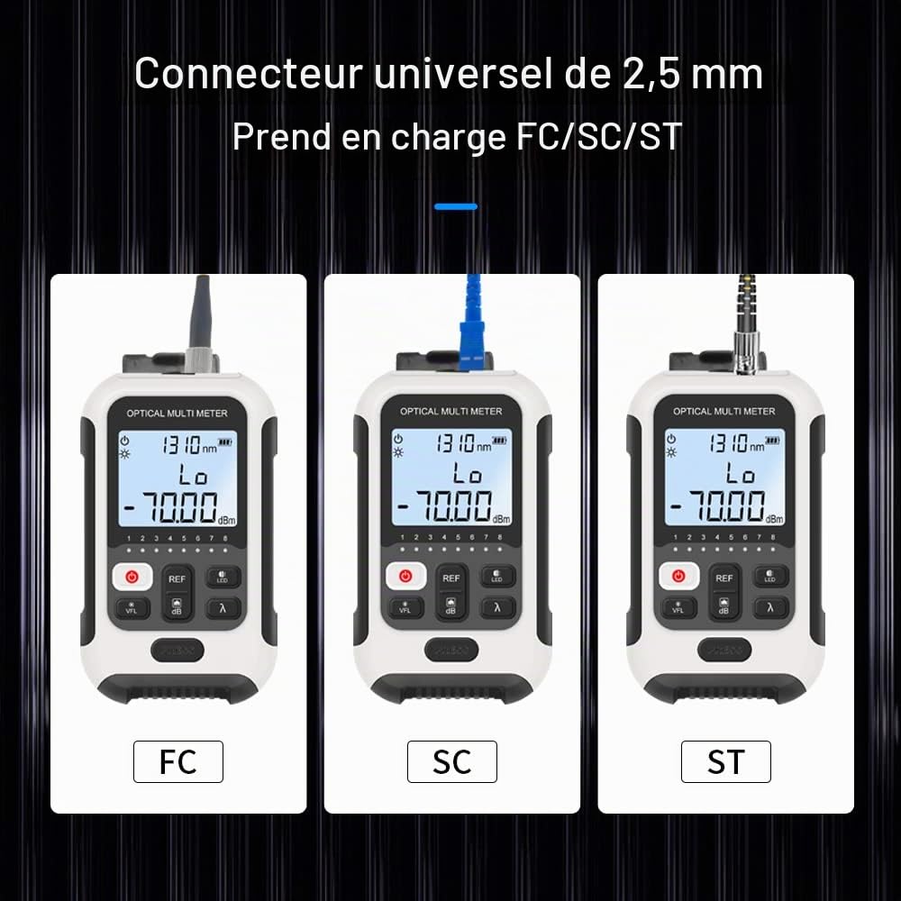 Compteur de puissance optique avec localisateur de défaut visuel VFL et RJ45 câble Tracker Power Meter Fibre Optique multifonction alimenté par batterie lithium-ion (AT-TM570OPMVFL)