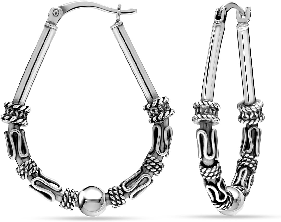 LeCalla 925 Sterling Silver Hoop Earrings for Women | Italian Design Classic Diamond-Cut Textured Hoops Earring | Women's Oval Drop Shape Silver Earring Jewelry