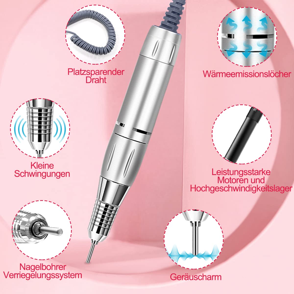 NAILGIRLS Elektrische Nagelfräser, 11 in 1 Nagelfräser für Gelnägel, 35000 U/min, Leise, mit LCD-Display und Fußpedal, Maniküre Set Elektrisch, Maniküre Pediküre Set für Anfänger & Profis(Weiß)