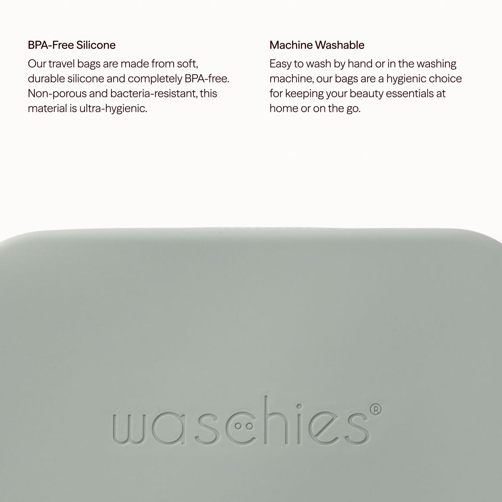 Waschies Large Travel Beauty Bag in Sage, BPA Free Silicone Toiletries Pouch, Machine Washable - Image 3