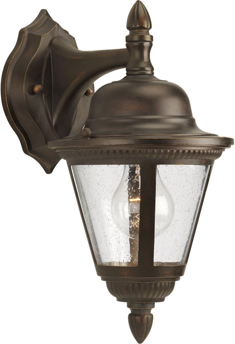 Progress Lighting P5862-31 1-Light Cast Wall Lantern with Clear Seeded Glass, Textured Black