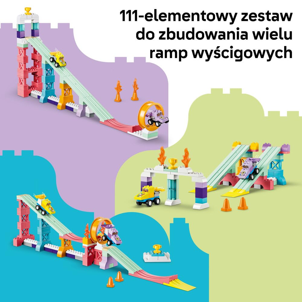 LEGO DUPLO Kreatywne rampy 3 w 1 z pojazdami 10478 | rampy z pojazdami, klocki dla 3-latka, prezent dla chłopca i dziewczynki 3+, budowanie 3 w 1, 111 elementów