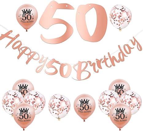 Bluelves 50. Geburtstag Deko Set - Schwarz Gold Partydeko Mit Ballons