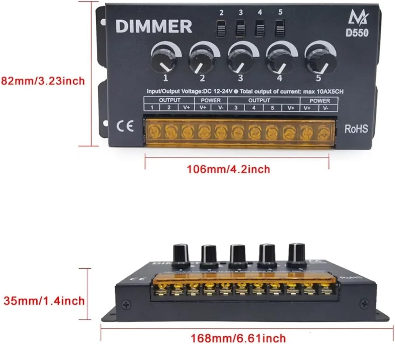 RGBW RGBWW Knob LED Dimming Controller D550 10A x 5CH D550 is Suitable for RGB/RGBW/RGBWW/LED Light Strip Module Lights