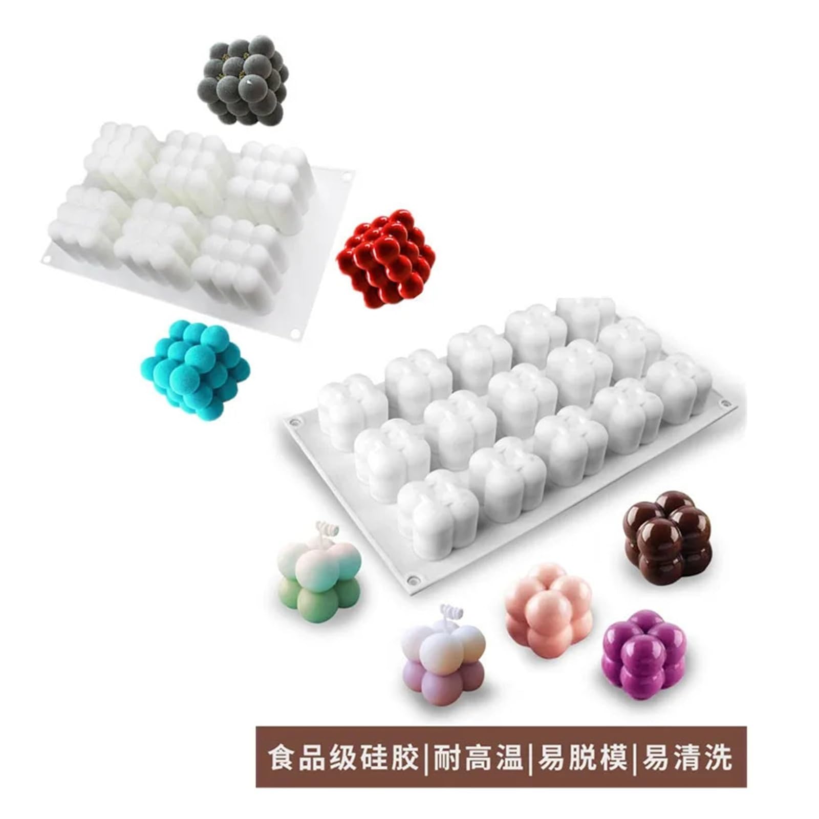 Mini cubo 3D de 15/6 cavidades for hornear molde for tarta o Mousse, moldes cuadrados de silicona for postres, utensilios de cocina for horno, molde de escayola for velas(Dark Khaki)