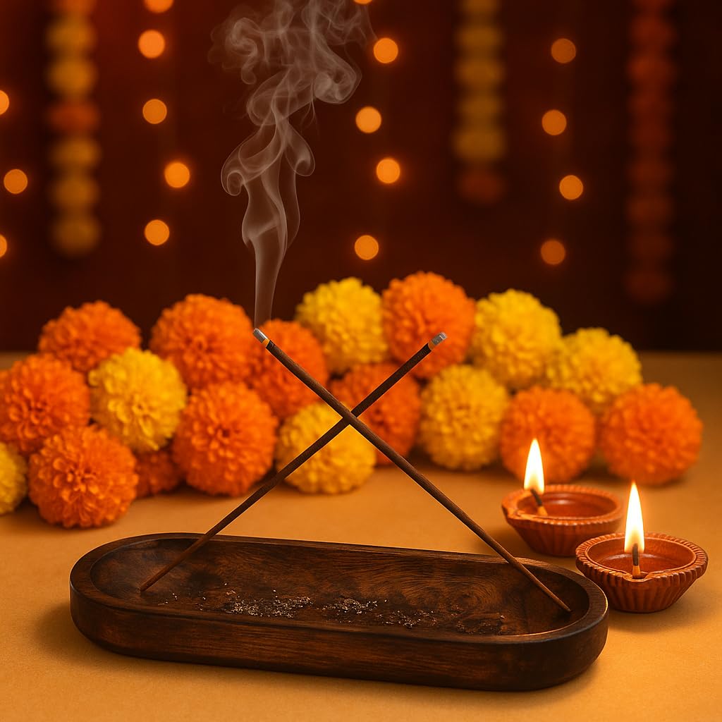 Diwali Sale Pure Source India Natural Wood Incense Holder And Ash Catcher (11 X 4 Inch)(Oval)