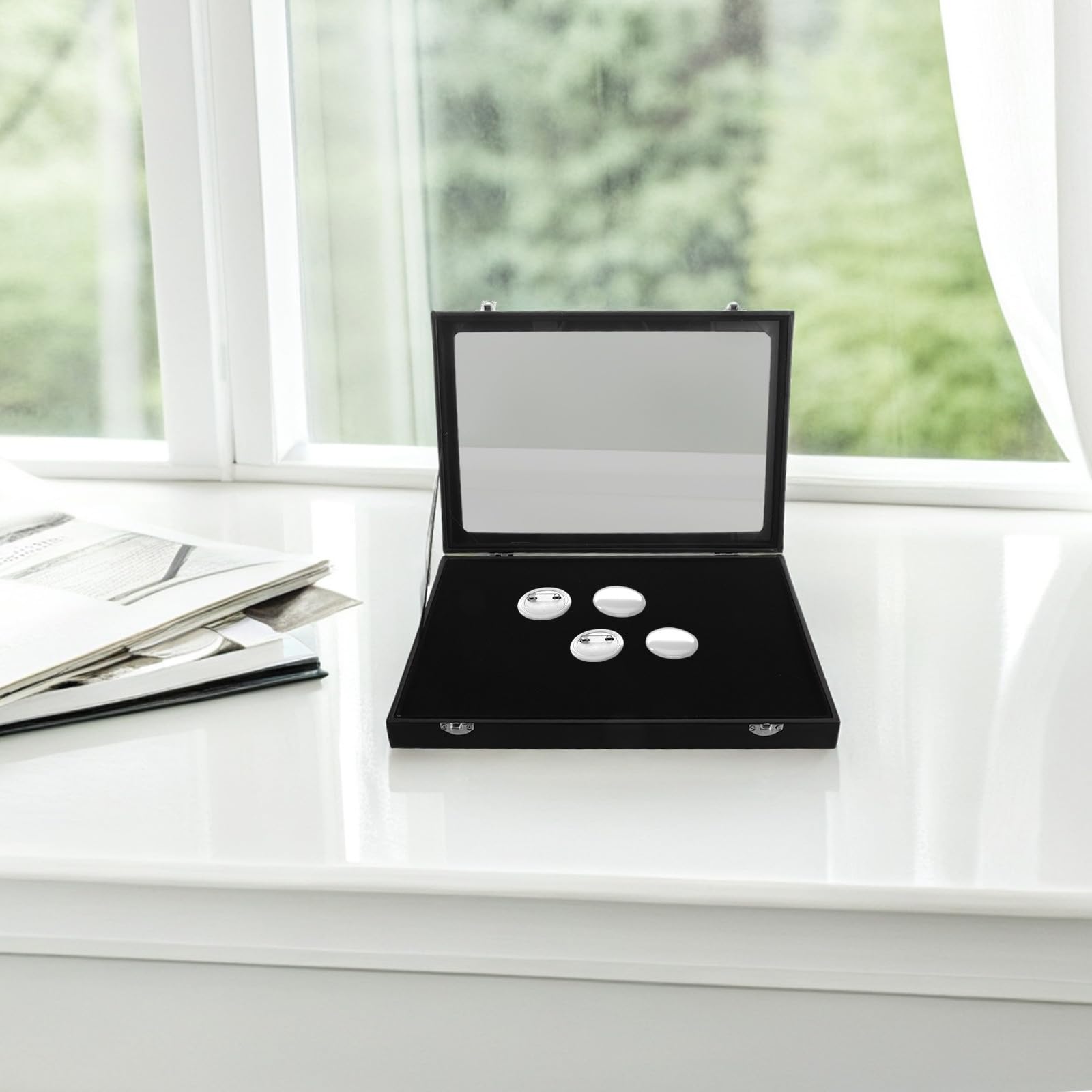 Angoily Scatola Porta Gioielli e Spilla in Velluto Nero Coperchio Acrilico Trasparente, Organizzatore Portatile per Collezione in Casa e Ufficio