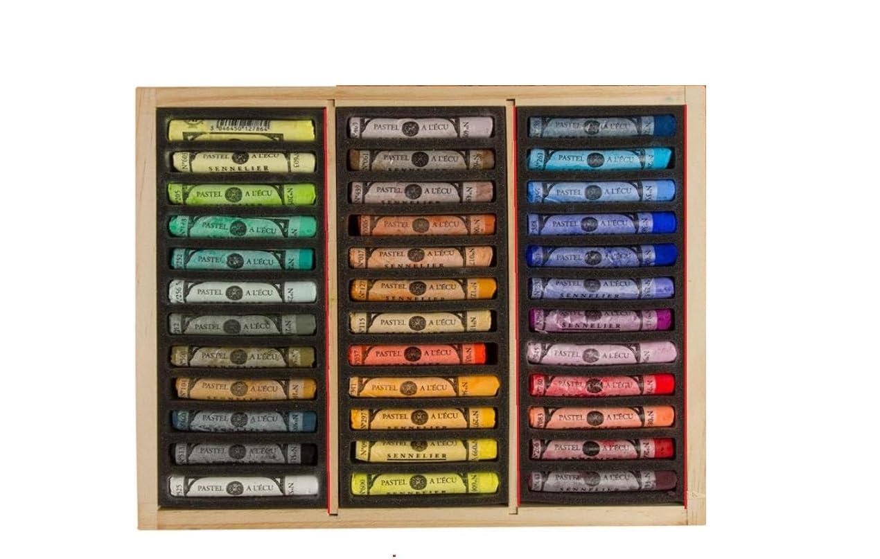 Sennelier soft pastel half stick 36 color set.Scatola di legno,HOITEN KIST,Sennelier france