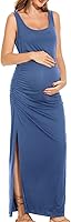 Vista 3 de Smallshow Vestido de maternidad largo dividido para mujer, ropa de embarazo fruncida