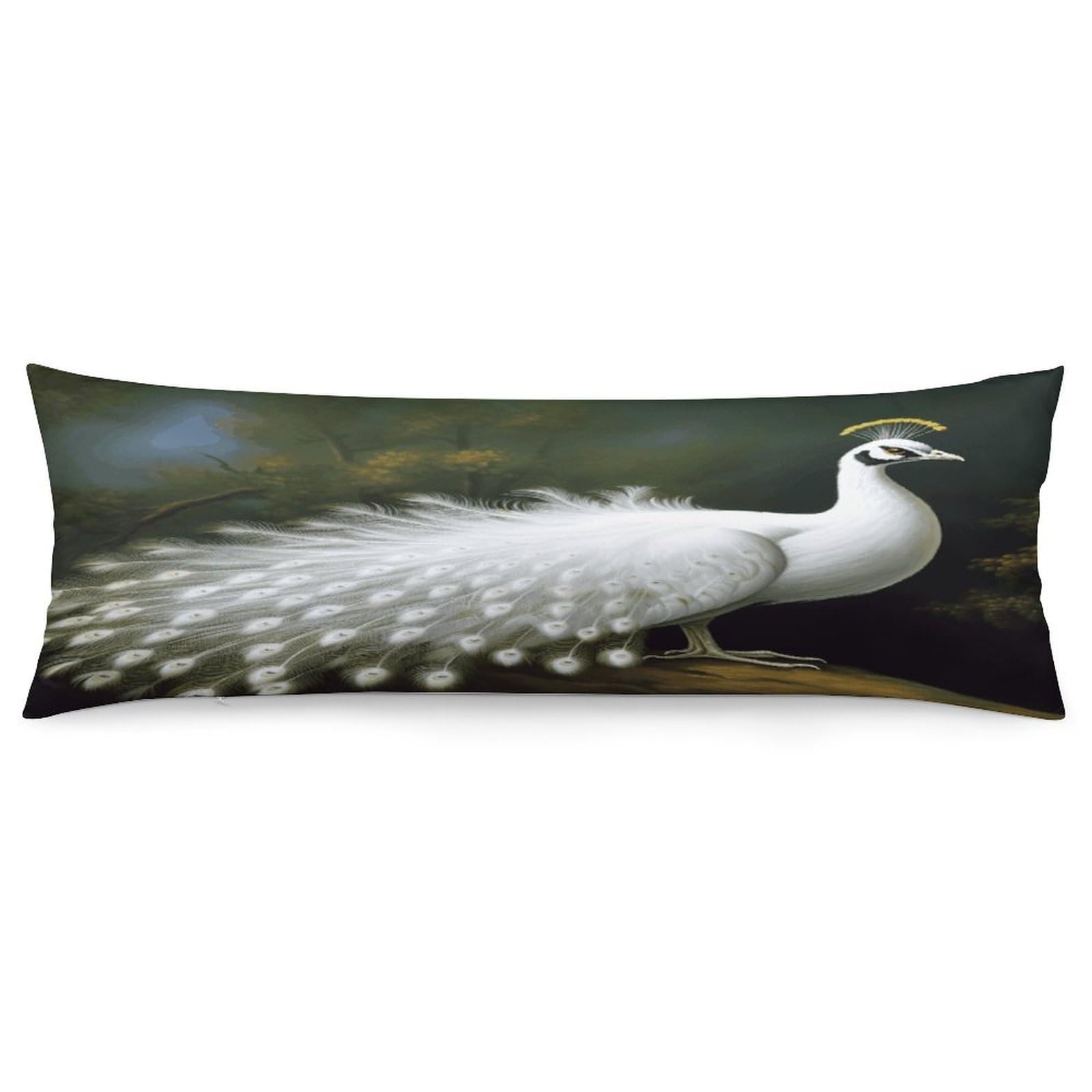 White Peacock Pillowcase Long Body Pillow Cover Soft Decorative Body Pillow Case Breathable Large Pillowcase Cute Cozy Pillow Protector for Bed Sofa Couch Room 18.9 X 53 Inch