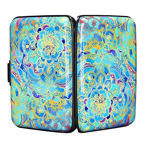 Image of Elfish Mini RFID Aluminum Wallet Credit Cards Holder Business Card Case Metal ID Case for Men Women (Color flower)