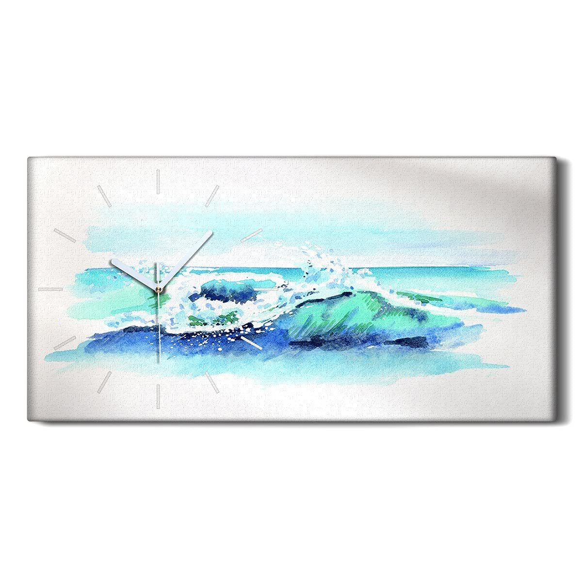Horloge Toile Marine Silencieuse pour Chambre et Salon - Décoration Murale Aquarelle 60x30