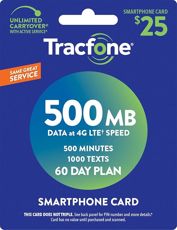 Tracfone Smartphone Only Airtime Service Card 500 Minutes