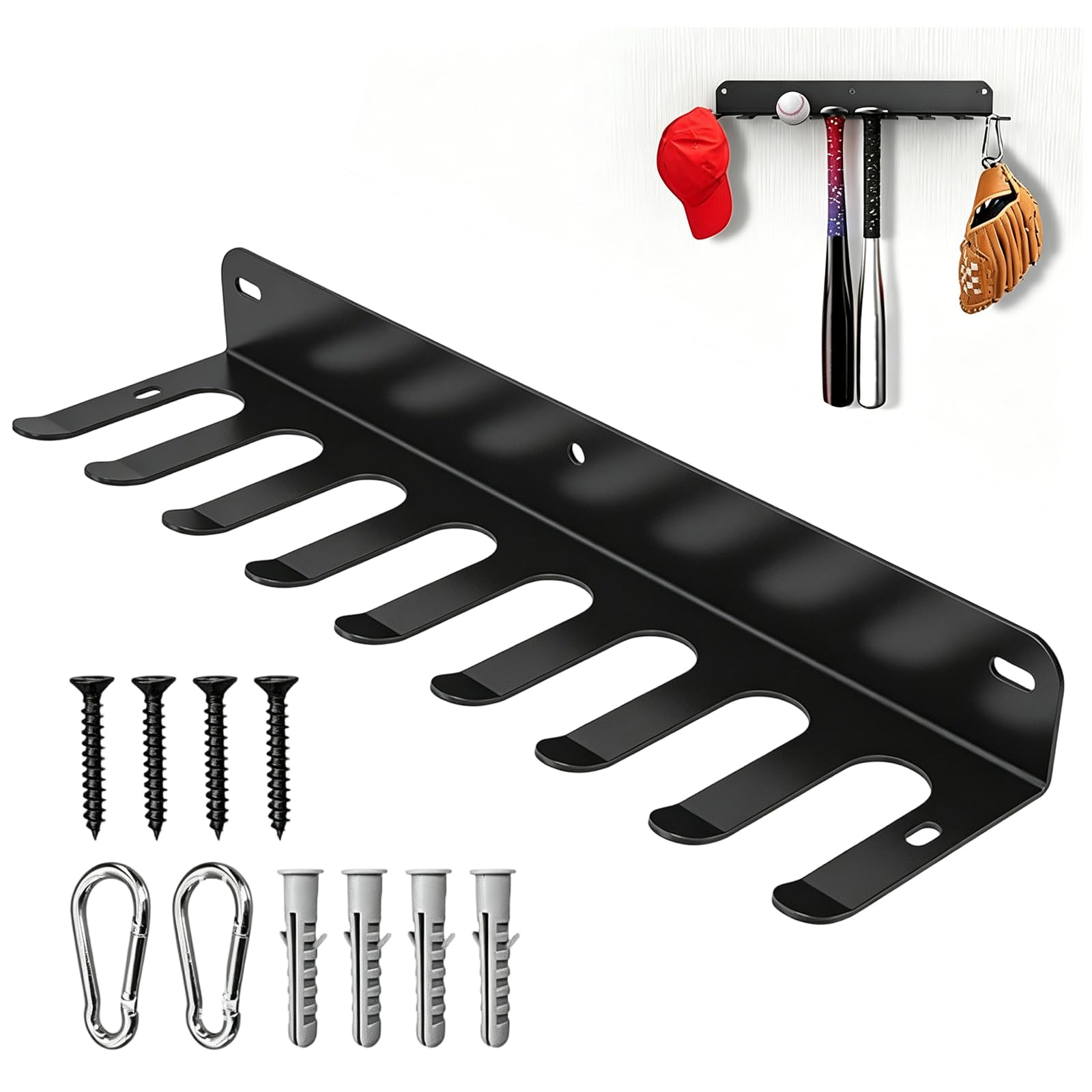 Gym Rack Organizer, 7 Slots Gym Equipment Storage Rack with Hooks Home Gyms Accessories Hanger Wall Mount Hooks for Resistance Bands, Jump Ropes, Lifting Belt, Dumbbell