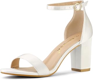 Women's Satin Open Toe Ankle Strap Chunky Heels Sandals