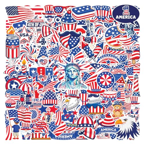 Image of IGNIXIA 100pcs 4th of July Theme Waterproof Stickers - Patriotic 250th Independence Day & Party Favors Decorations for Laptop, Water Bottle, Scrapbook, Skateboard, Mobile